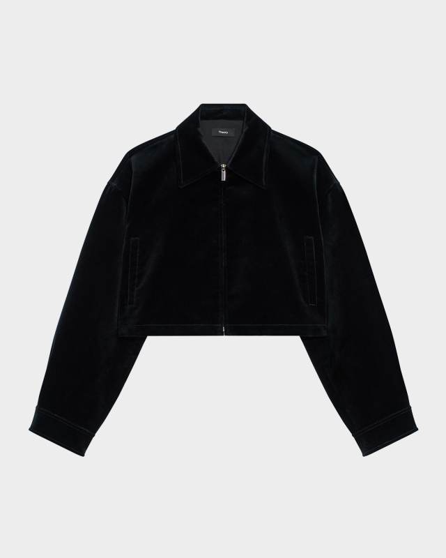 Velvet Zip-Up Crop Jacket